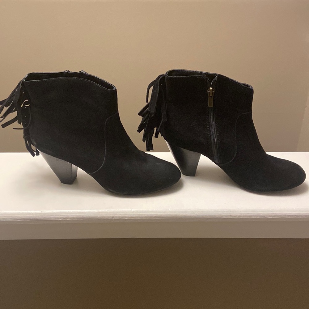 Jessica Simpson short black fringe bootie